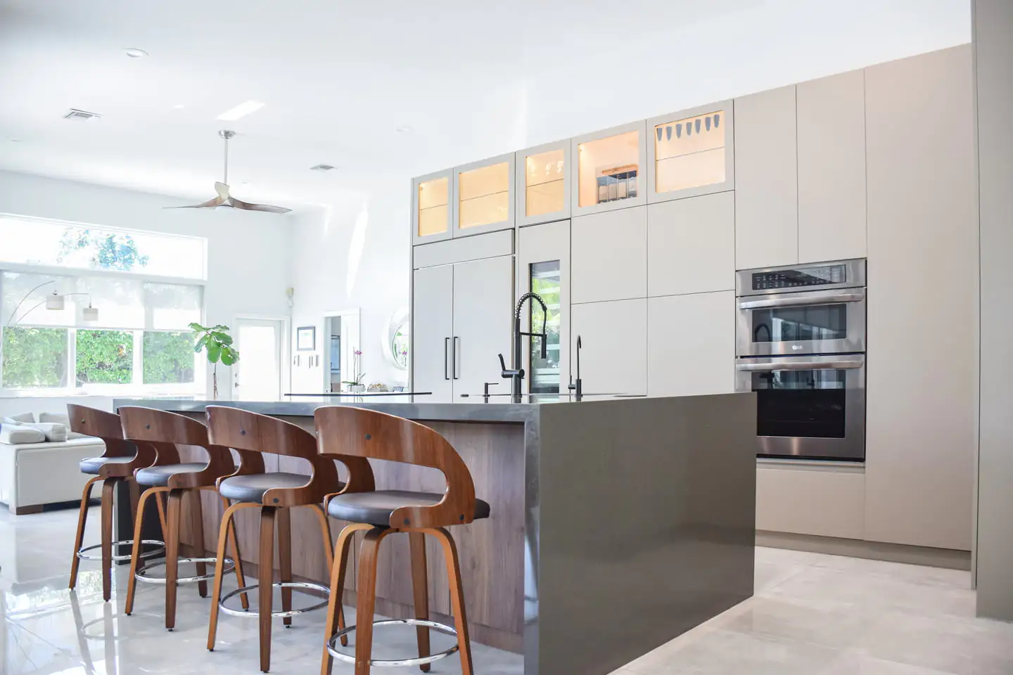 Weston Residence Kitchen with bar stools.