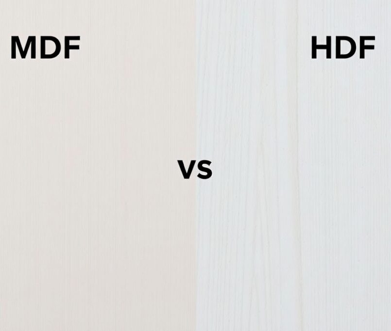 Comparison of MDF and HDF materials on a background.