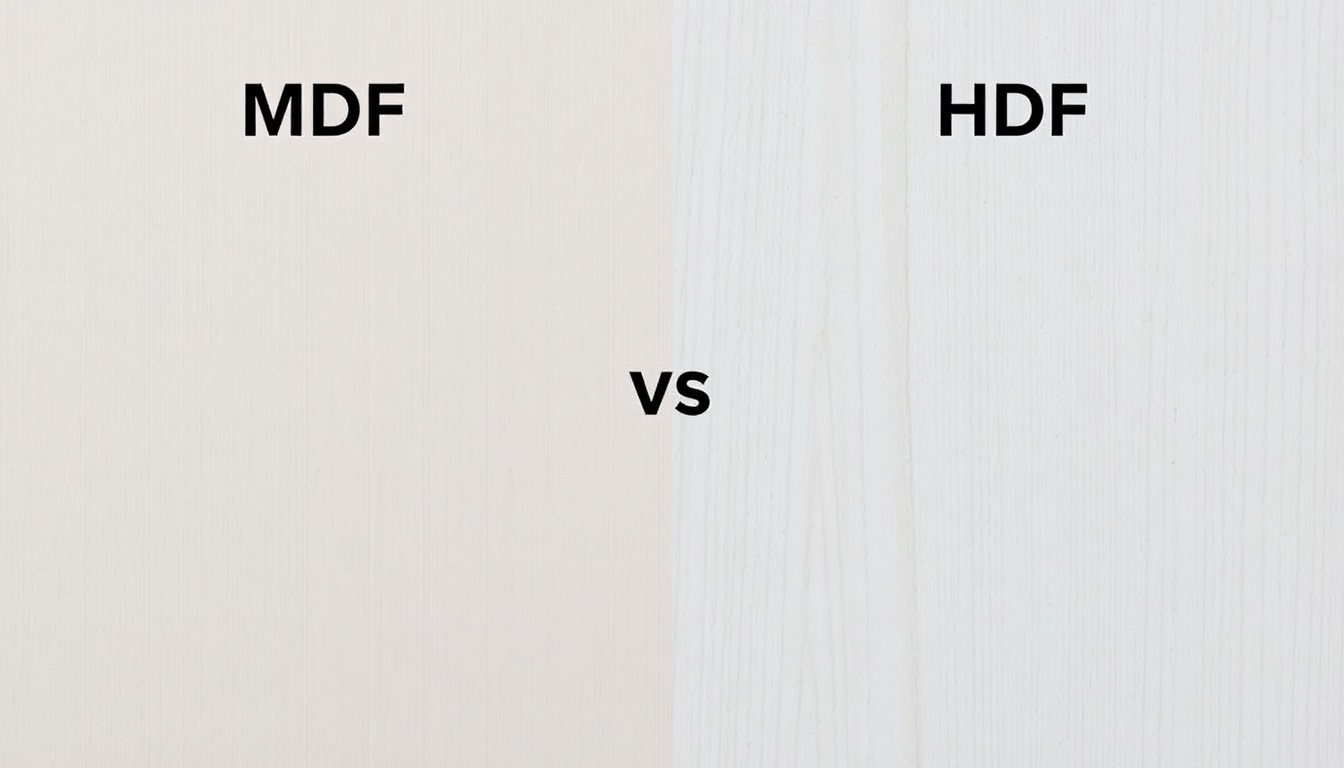 Comparison of MDF and HDF materials on a background.