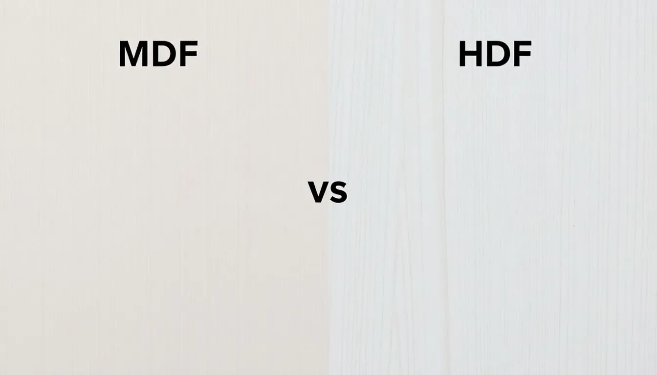 Comparison of MDF and HDF materials on a background.