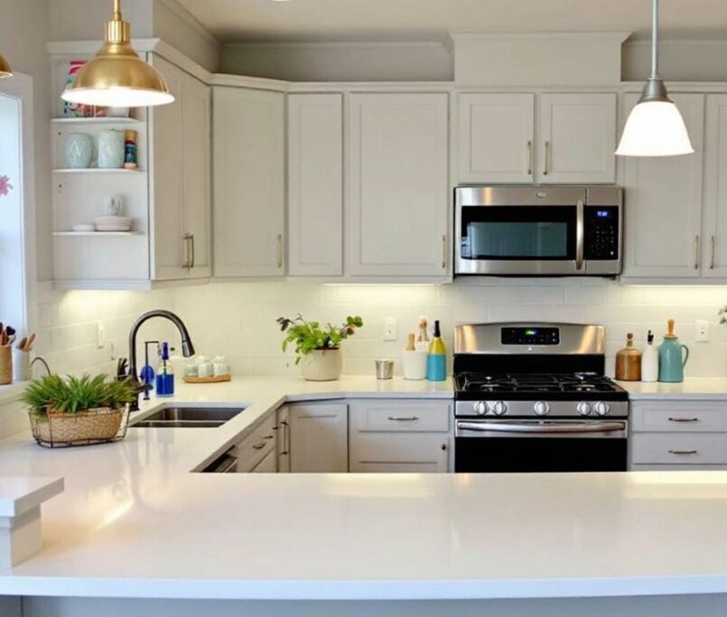 Modern kitchen makeover with stylish appliances and decor.