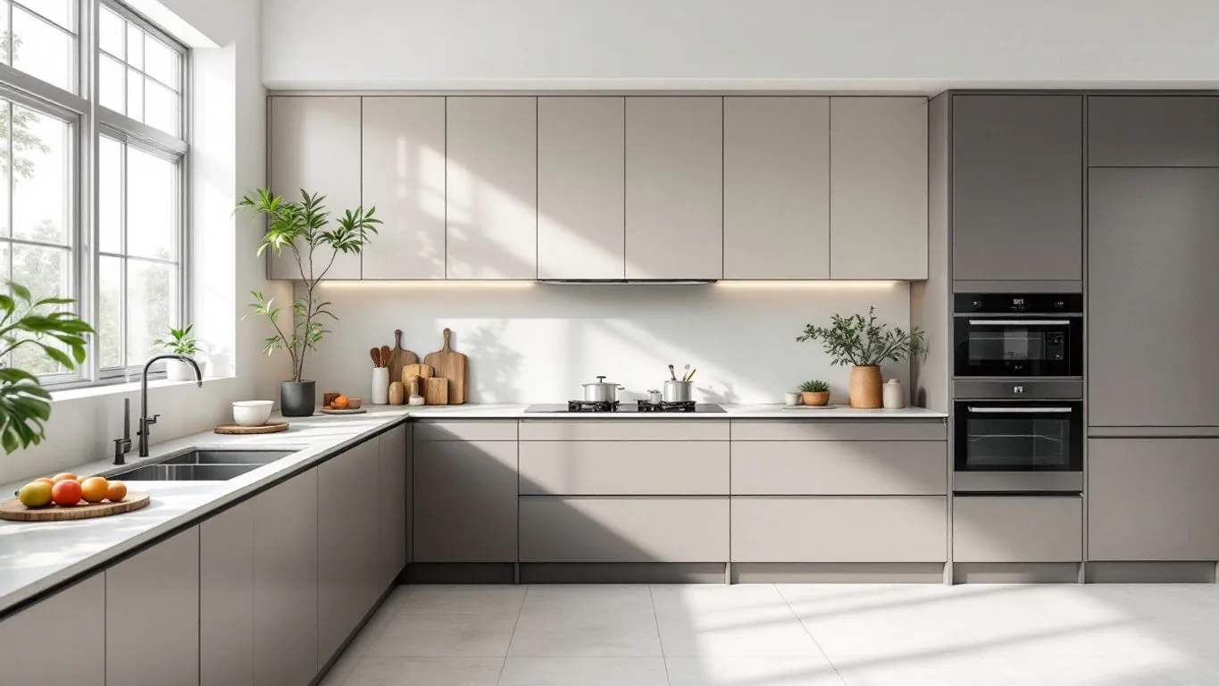 Minimalist kitchen with sleek design and organized space.