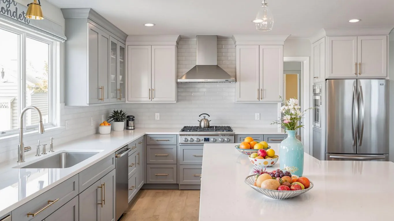 Modern kitchen with elegant cabinetry and bright lighting.