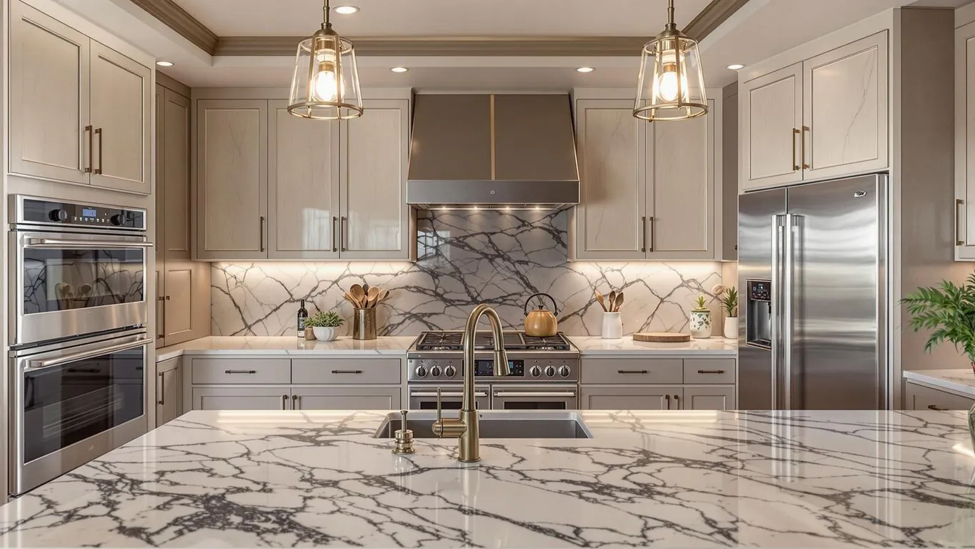 Luxurious Miami kitchen with marble countertops and modern appliances.