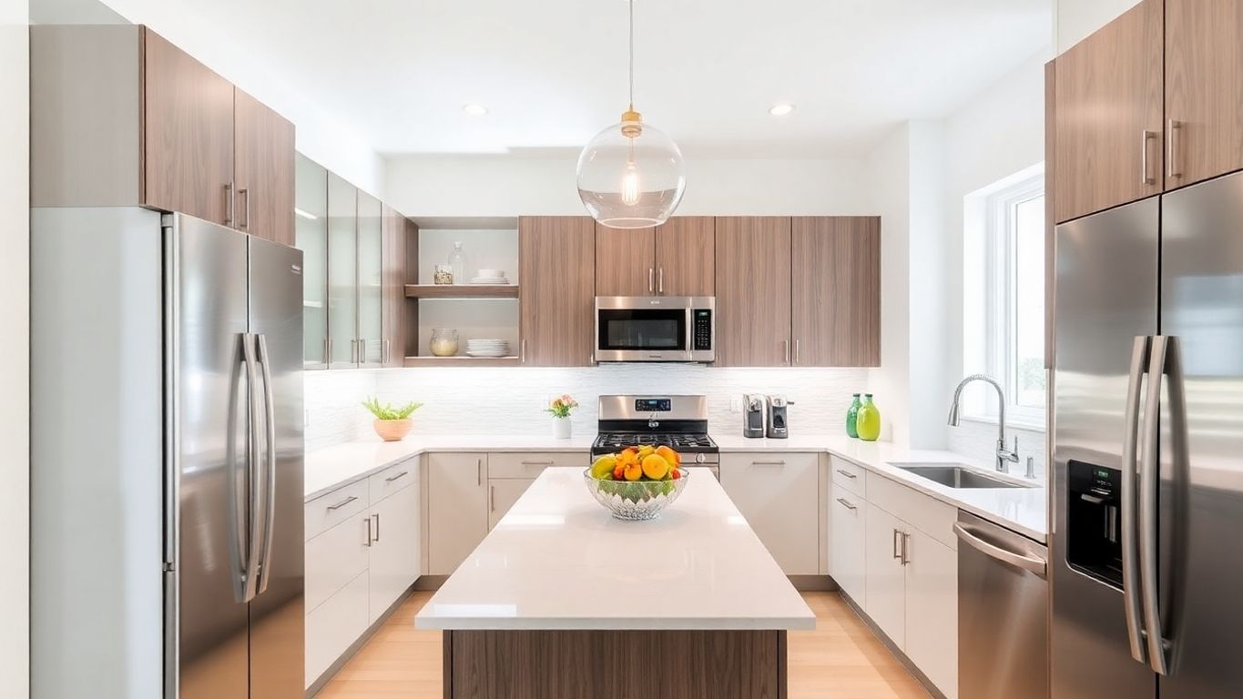 Modern kitchen with sleek design and bright atmosphere.