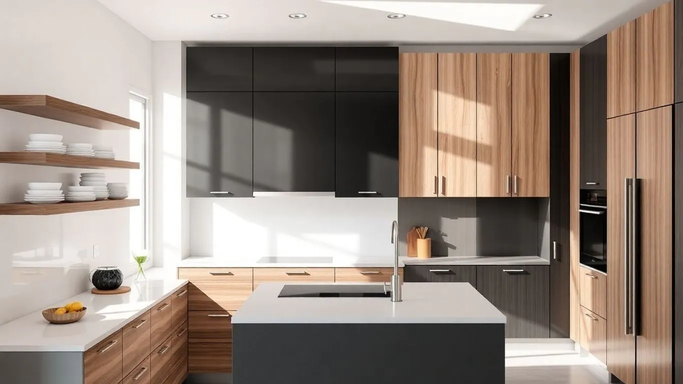 Modern kitchen cabinetry with rich textures and finishes.