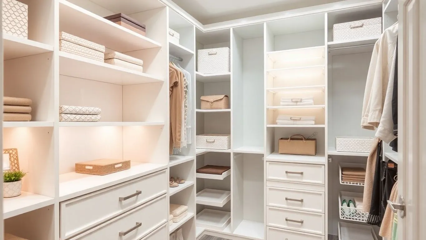 Modern custom closet design with elegant storage solutions.