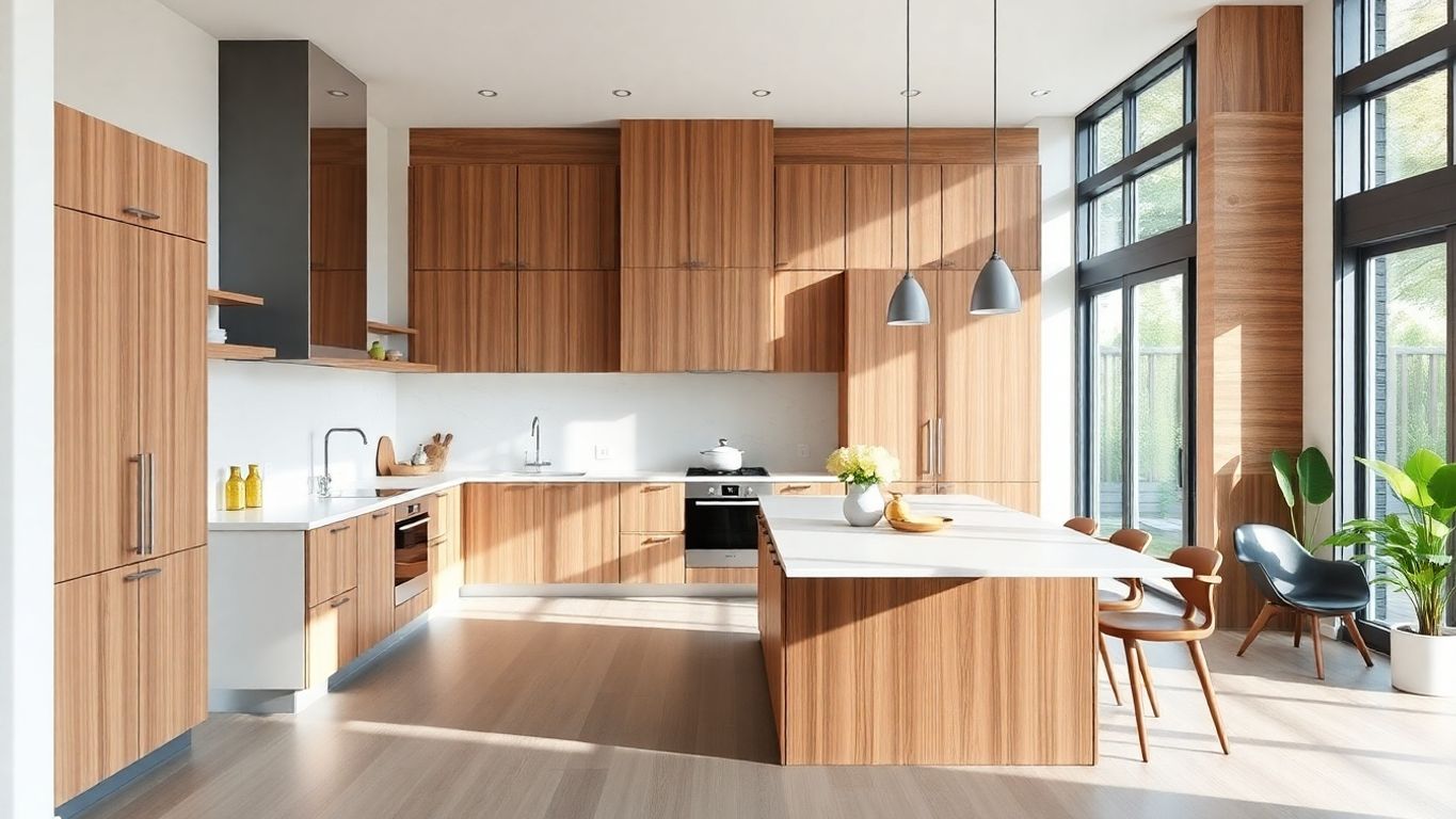 Stylish open-concept kitchen with modern cabinetry and decor.