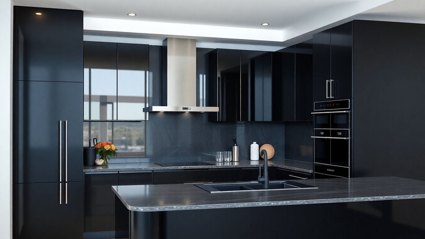 Modern black kitchen with elegant textures and finishes.