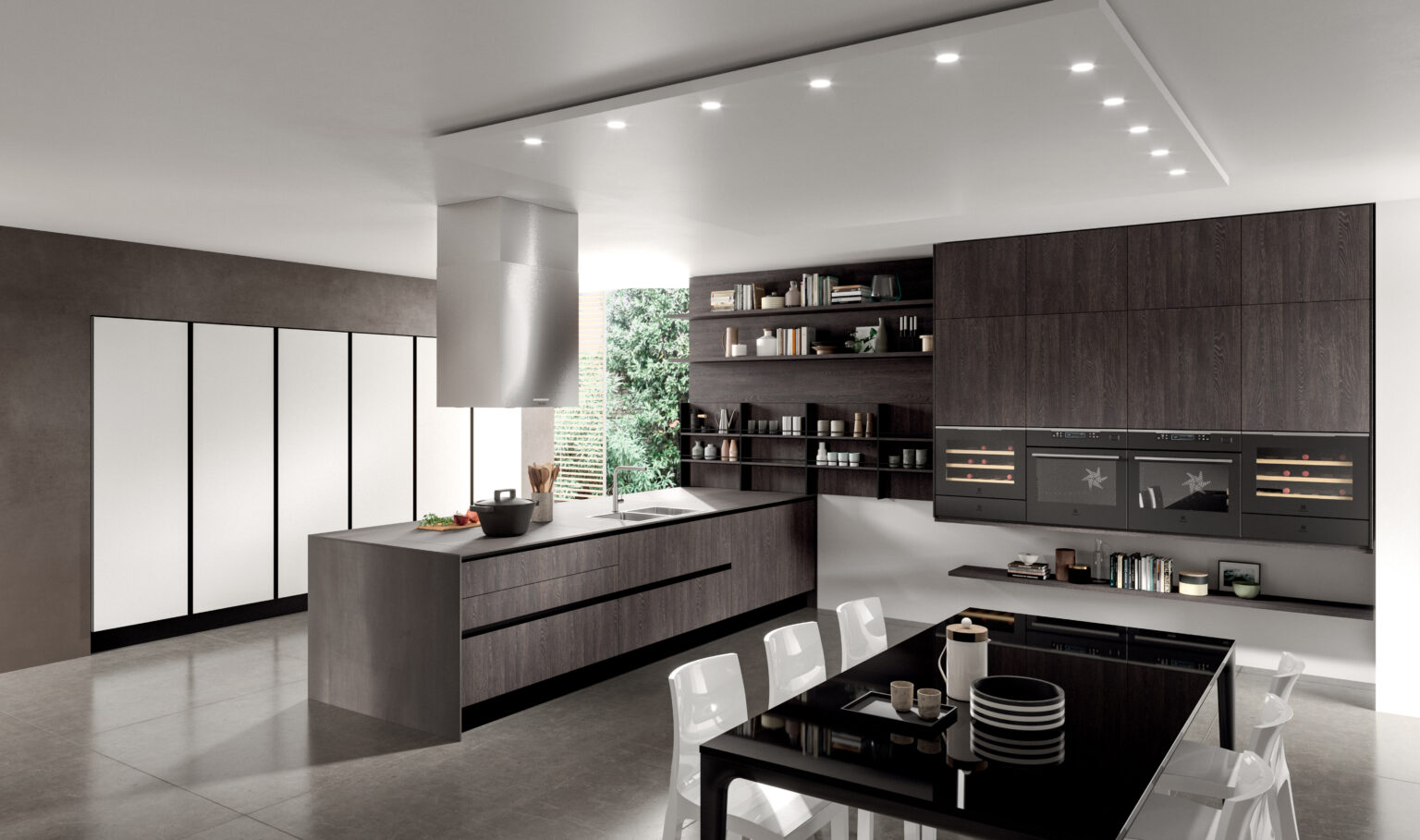 Modern kitchen with sleek cabinets, a spacious layout, and natural light.